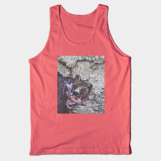 Majestic Grizzly Bear Art on Birch Bark - Wildlife Painting Tank Top by Vlad